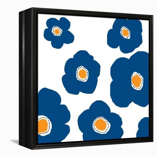 Blue Pop Flowers-Jan Weiss-Framed Stretched Canvas