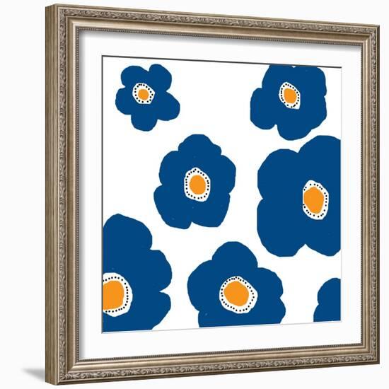 Blue Pop Flowers-Jan Weiss-Framed Art Print