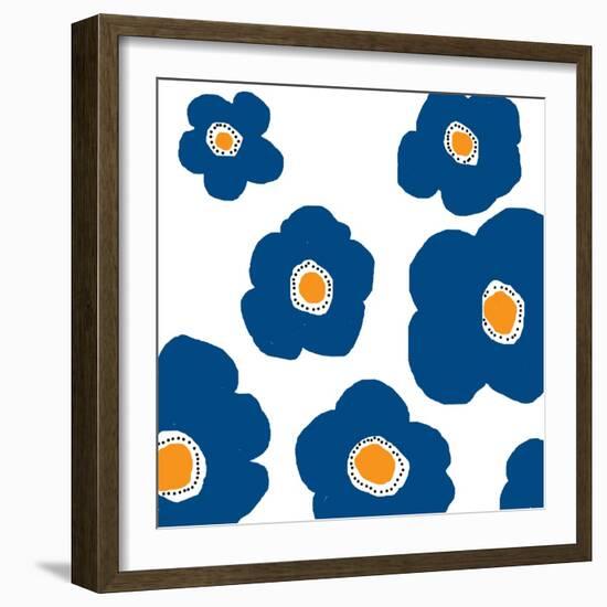 Blue Pop Flowers-Jan Weiss-Framed Art Print