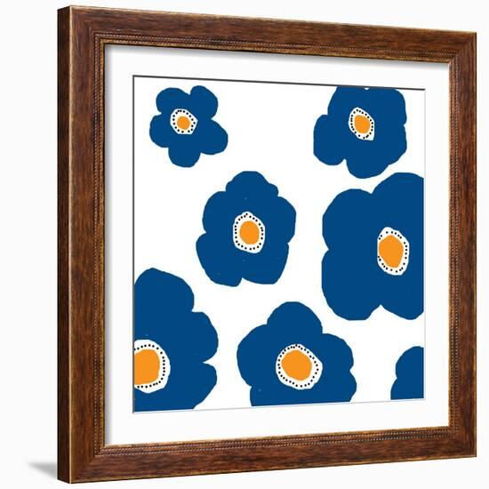 Blue Pop Flowers-Jan Weiss-Framed Art Print