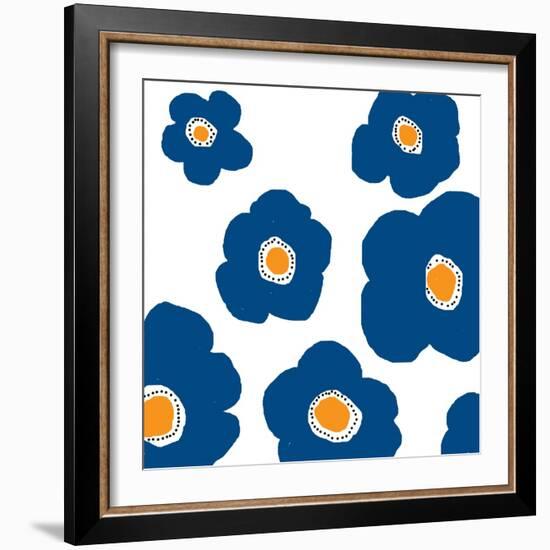 Blue Pop Flowers-Jan Weiss-Framed Art Print