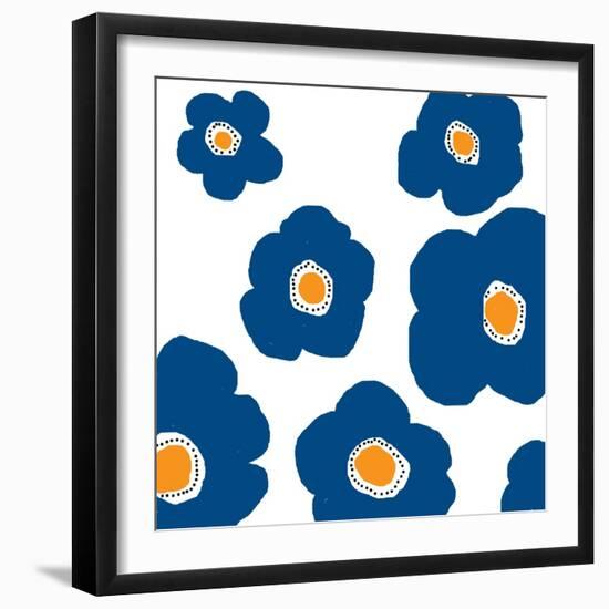 Blue Pop Flowers-Jan Weiss-Framed Art Print