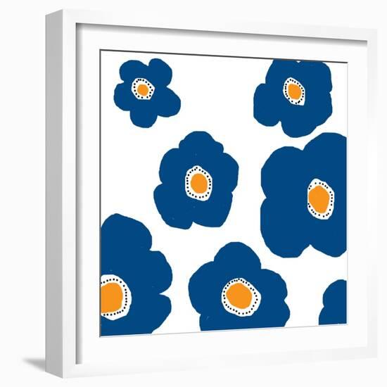 Blue Pop Flowers-Jan Weiss-Framed Art Print