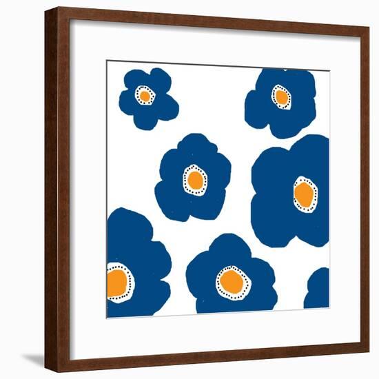 Blue Pop Flowers-Jan Weiss-Framed Art Print