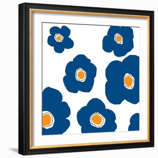 Blue Pop Flowers-Jan Weiss-Framed Art Print