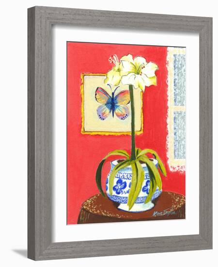 Blue Porcelain with Butterfly-Kris Taylor-Framed Art Print