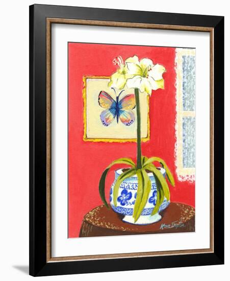 Blue Porcelain with Butterfly-Kris Taylor-Framed Art Print