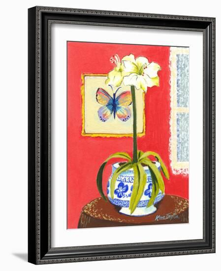 Blue Porcelain with Butterfly-Kris Taylor-Framed Art Print
