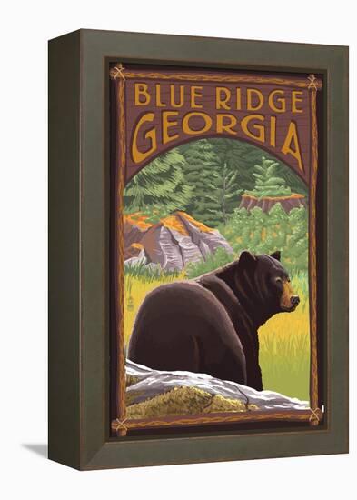 Blue Ridge, Georgia - Bear in Forest-Lantern Press-Framed Stretched Canvas