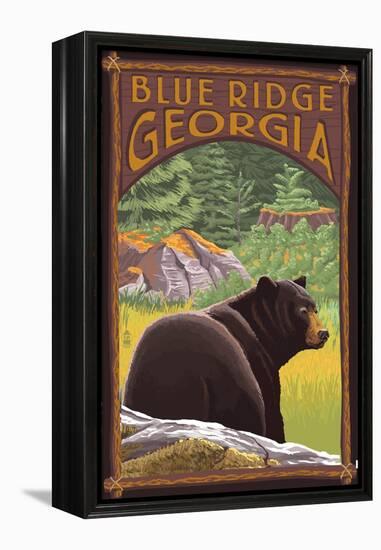 Blue Ridge, Georgia - Bear in Forest-Lantern Press-Framed Stretched Canvas