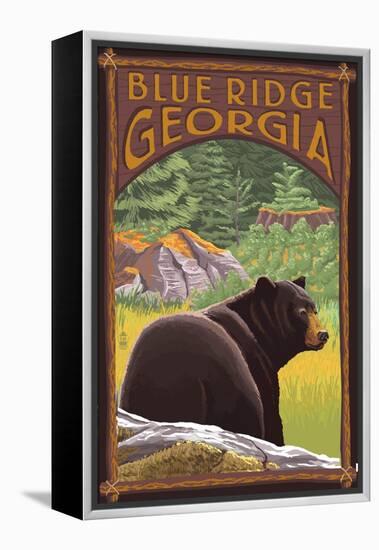 Blue Ridge, Georgia - Bear in Forest-Lantern Press-Framed Stretched Canvas