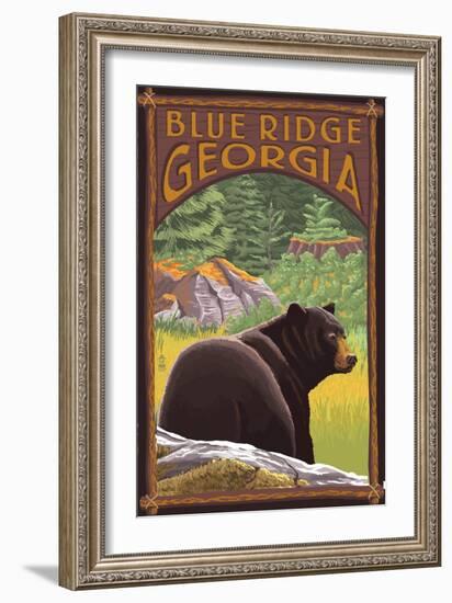 Blue Ridge, Georgia - Bear in Forest-Lantern Press-Framed Premium Giclee Print