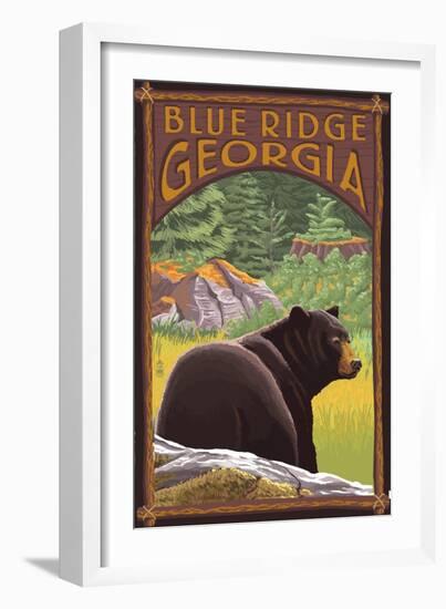 Blue Ridge, Georgia - Bear in Forest-Lantern Press-Framed Premium Giclee Print