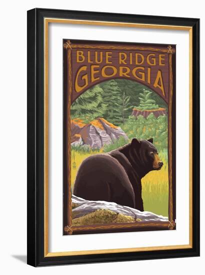 Blue Ridge, Georgia - Bear in Forest-Lantern Press-Framed Premium Giclee Print