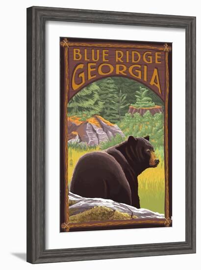 Blue Ridge, Georgia - Bear in Forest-Lantern Press-Framed Art Print