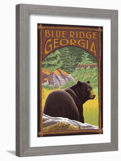 Blue Ridge, Georgia - Bear in Forest-Lantern Press-Framed Art Print