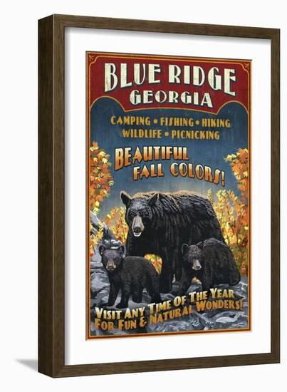 Blue Ridge, Georgia - Black Bear Family-Lantern Press-Framed Art Print