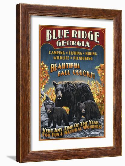 Blue Ridge, Georgia - Black Bear Family-Lantern Press-Framed Art Print