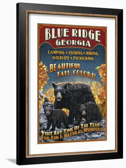 Blue Ridge, Georgia - Black Bear Family-Lantern Press-Framed Art Print