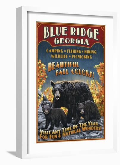 Blue Ridge, Georgia - Black Bear Family-Lantern Press-Framed Art Print