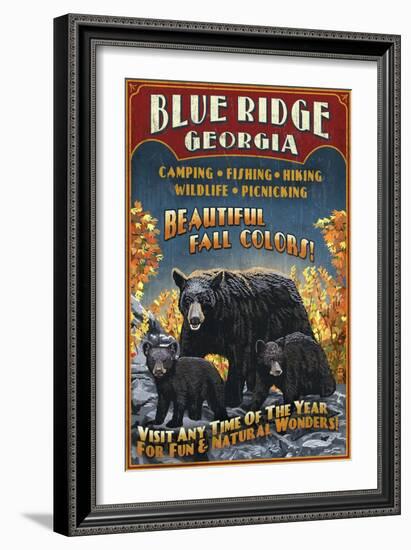 Blue Ridge, Georgia - Black Bear Family-Lantern Press-Framed Art Print