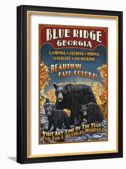 Blue Ridge, Georgia - Black Bear Family-Lantern Press-Framed Art Print