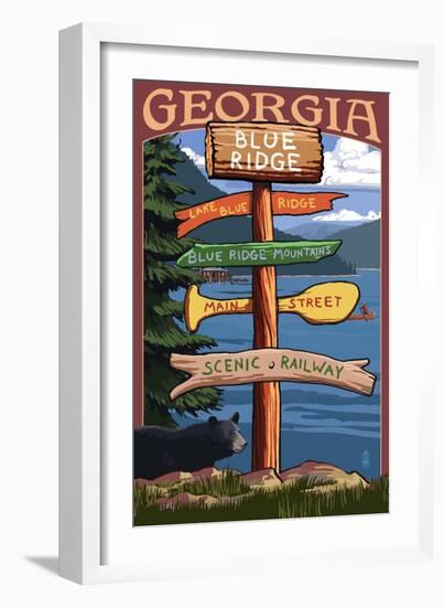 Blue Ridge, Georgia - Destination Signpost-Lantern Press-Framed Art Print