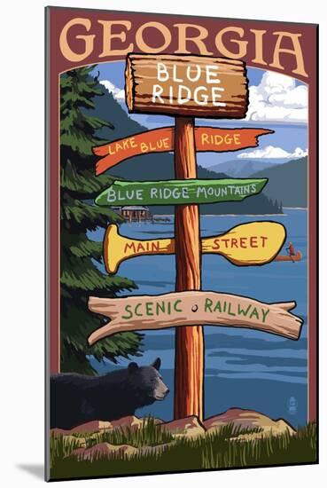 Blue Ridge, Georgia - Destination Signpost-Lantern Press-Mounted Art Print