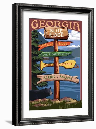 Blue Ridge, Georgia - Destination Signpost-Lantern Press-Framed Art Print
