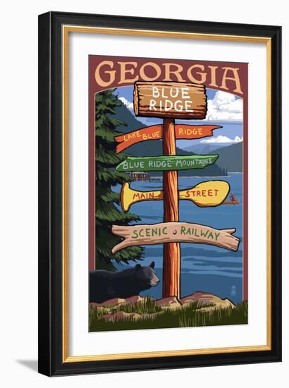 Blue Ridge, Georgia - Destination Signpost-Lantern Press-Framed Art Print