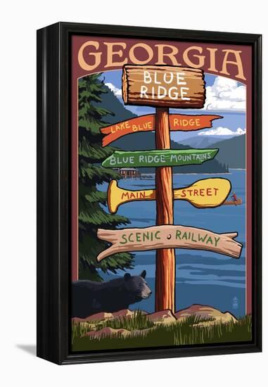 Blue Ridge, Georgia - Destination Signpost-Lantern Press-Framed Stretched Canvas