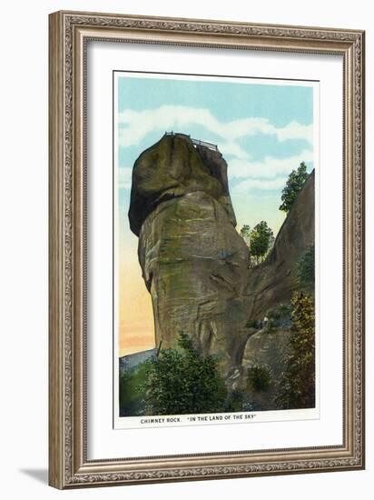 Blue Ridge Mountains, North Carolina - Chimney Rock Scene-Lantern Press-Framed Art Print