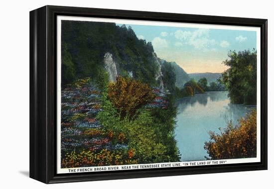 Blue Ridge Mountains, North Carolina - French Broad River Scene-Lantern Press-Framed Stretched Canvas
