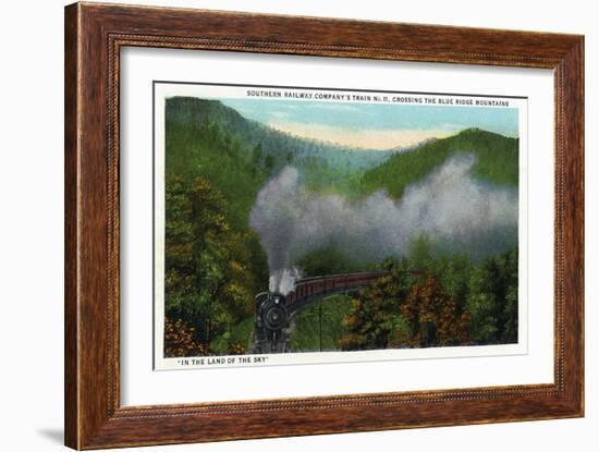 Blue Ridge Mountains, North Carolina - Southern Rail Co Train Scene-Lantern Press-Framed Art Print