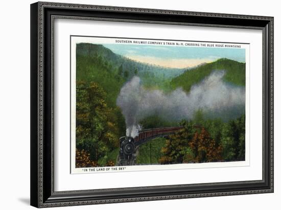 Blue Ridge Mountains, North Carolina - Southern Rail Co Train Scene-Lantern Press-Framed Art Print