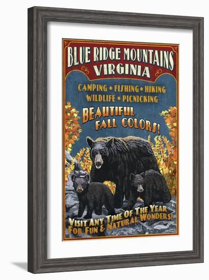 Blue Ridge Mountains, Virginia - Black Bear Family-Lantern Press-Framed Art Print