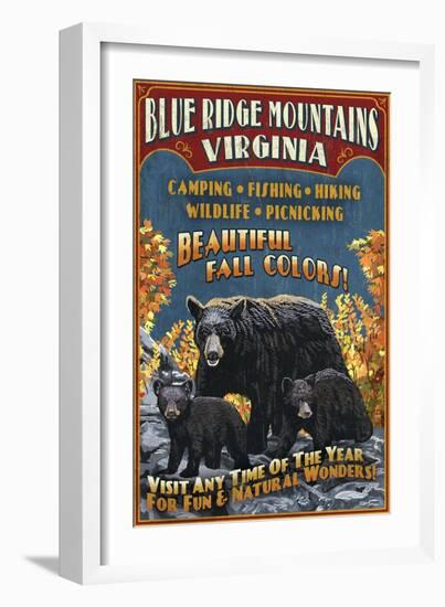 Blue Ridge Mountains, Virginia - Black Bear Family-Lantern Press-Framed Art Print