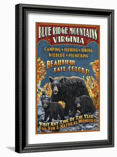 Blue Ridge Mountains, Virginia - Black Bear Family-Lantern Press-Framed Art Print