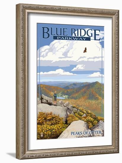 Blue Ridge Parkway - Peaks of Otter in Fall-Lantern Press-Framed Art Print