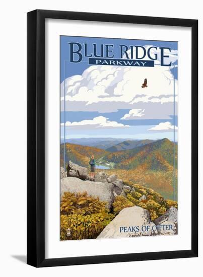 Blue Ridge Parkway - Peaks of Otter in Fall-Lantern Press-Framed Art Print