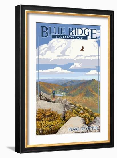 Blue Ridge Parkway - Peaks of Otter in Fall-Lantern Press-Framed Art Print