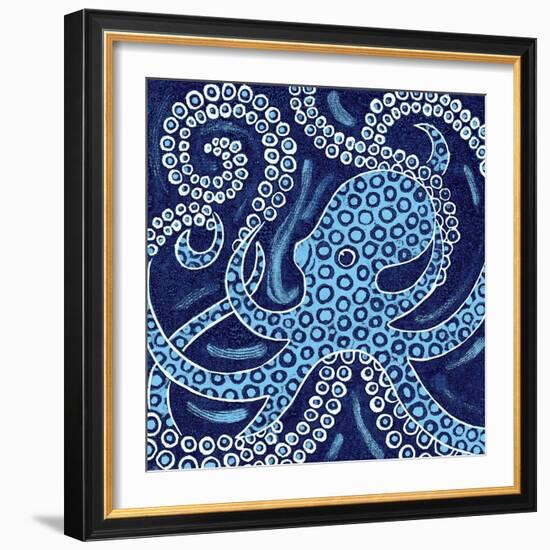 Blue Ringed Octopus, 2010 (Colour Woodcut)-Nat Morley-Framed Giclee Print
