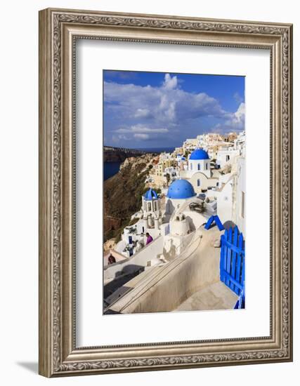 Blue Roofed Churches and Homes are Everywhere on the Island. Santorini. Greece-Tom Norring-Framed Photographic Print