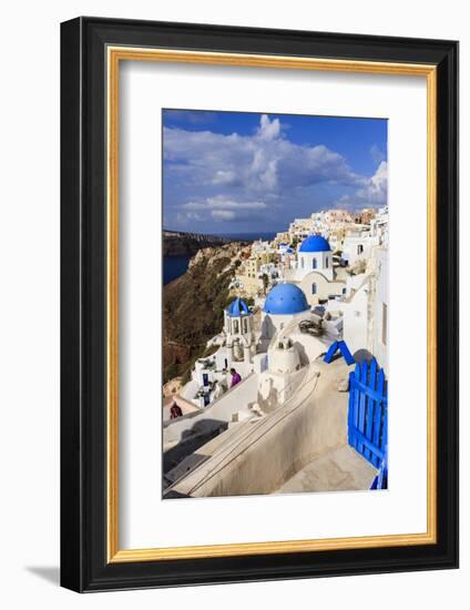 Blue Roofed Churches and Homes are Everywhere on the Island. Santorini. Greece-Tom Norring-Framed Photographic Print