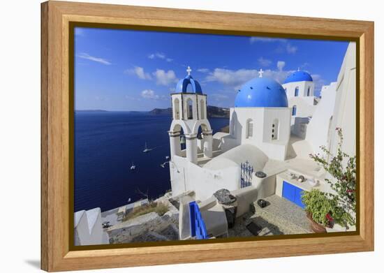 Blue Roofed Churches and Homes are Everywhere on the Island. Santorini. Greece-Tom Norring-Framed Premier Image Canvas