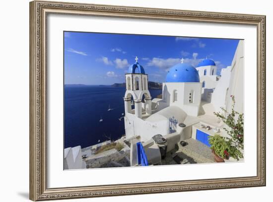 Blue Roofed Churches and Homes are Everywhere on the Island. Santorini. Greece-Tom Norring-Framed Photographic Print