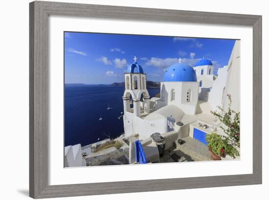 Blue Roofed Churches and Homes are Everywhere on the Island. Santorini. Greece-Tom Norring-Framed Photographic Print