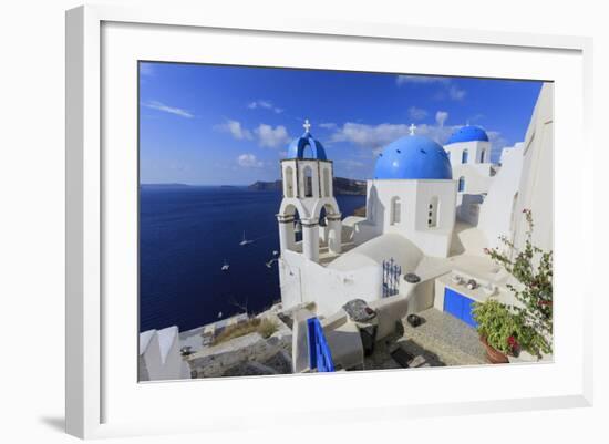 Blue Roofed Churches and Homes are Everywhere on the Island. Santorini. Greece-Tom Norring-Framed Photographic Print