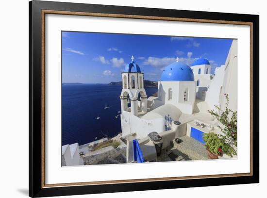 Blue Roofed Churches and Homes are Everywhere on the Island. Santorini. Greece-Tom Norring-Framed Photographic Print