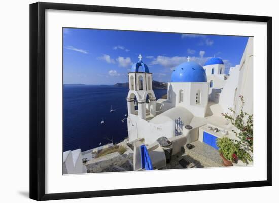 Blue Roofed Churches and Homes are Everywhere on the Island. Santorini. Greece-Tom Norring-Framed Photographic Print